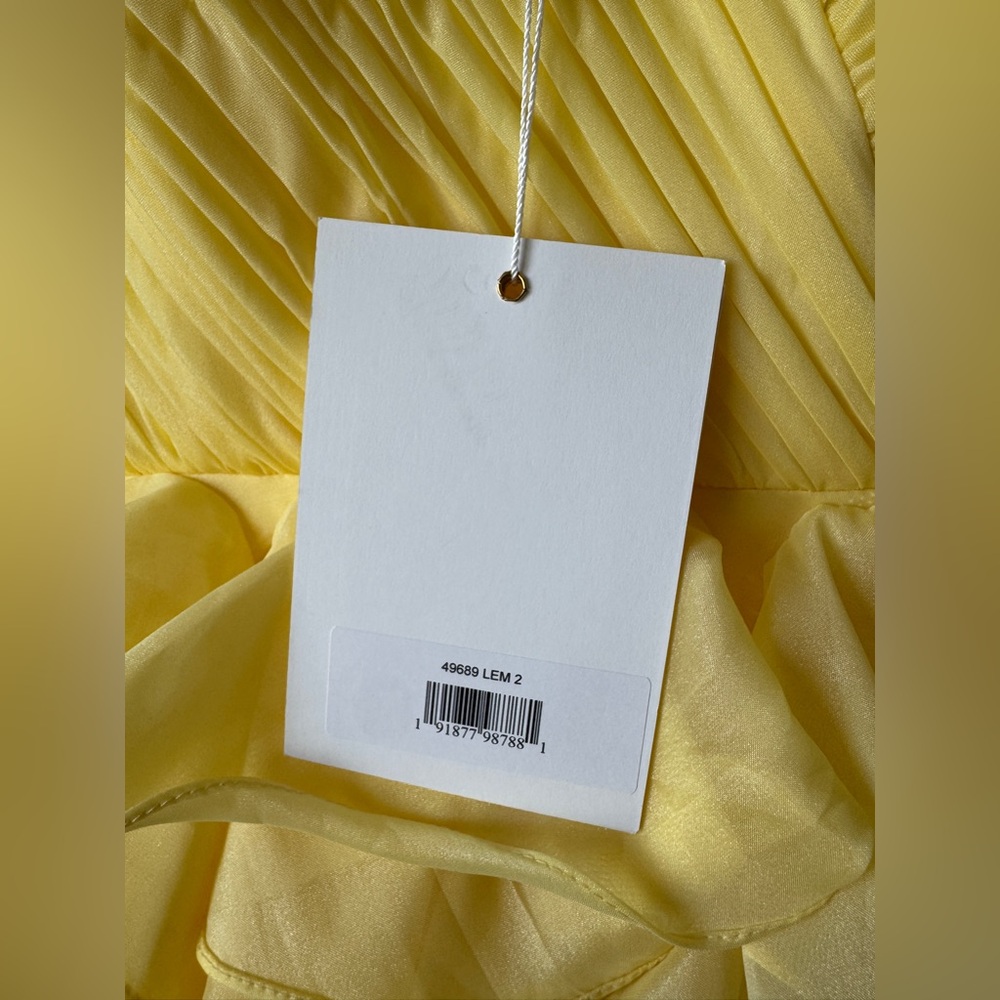 Mac Duggal Lemon Yellow Ruffle Tiered Prom Gown Sample Dress - Picture 3 of 6